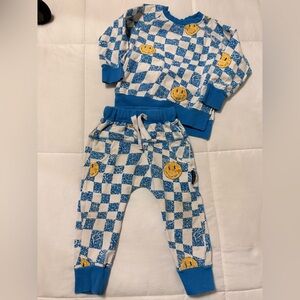 Little Bipsy Smiley Face Blue and White Sweatshirt and Pants Set